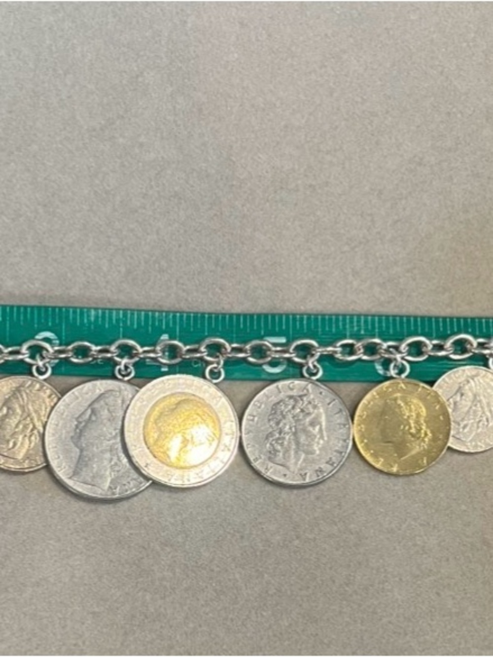 14k Gold and Silver Italian Lira Coin Charm Bracelet 8” - Picture 8 of 8